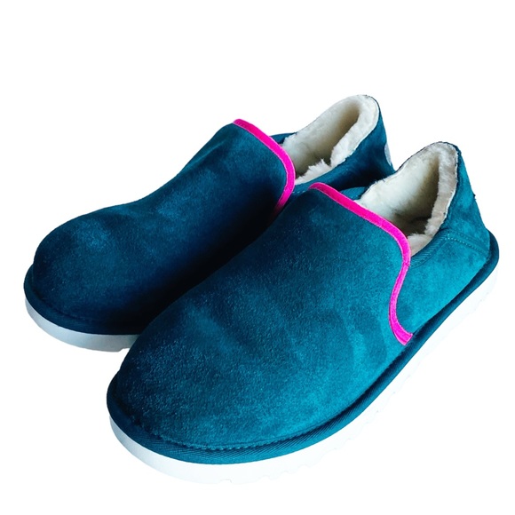 UGG Kenton Men's Slippers Sz 10 M Deep Teal Suede Slipper Sheepskin Fur Shoes - Picture 9 of 13
